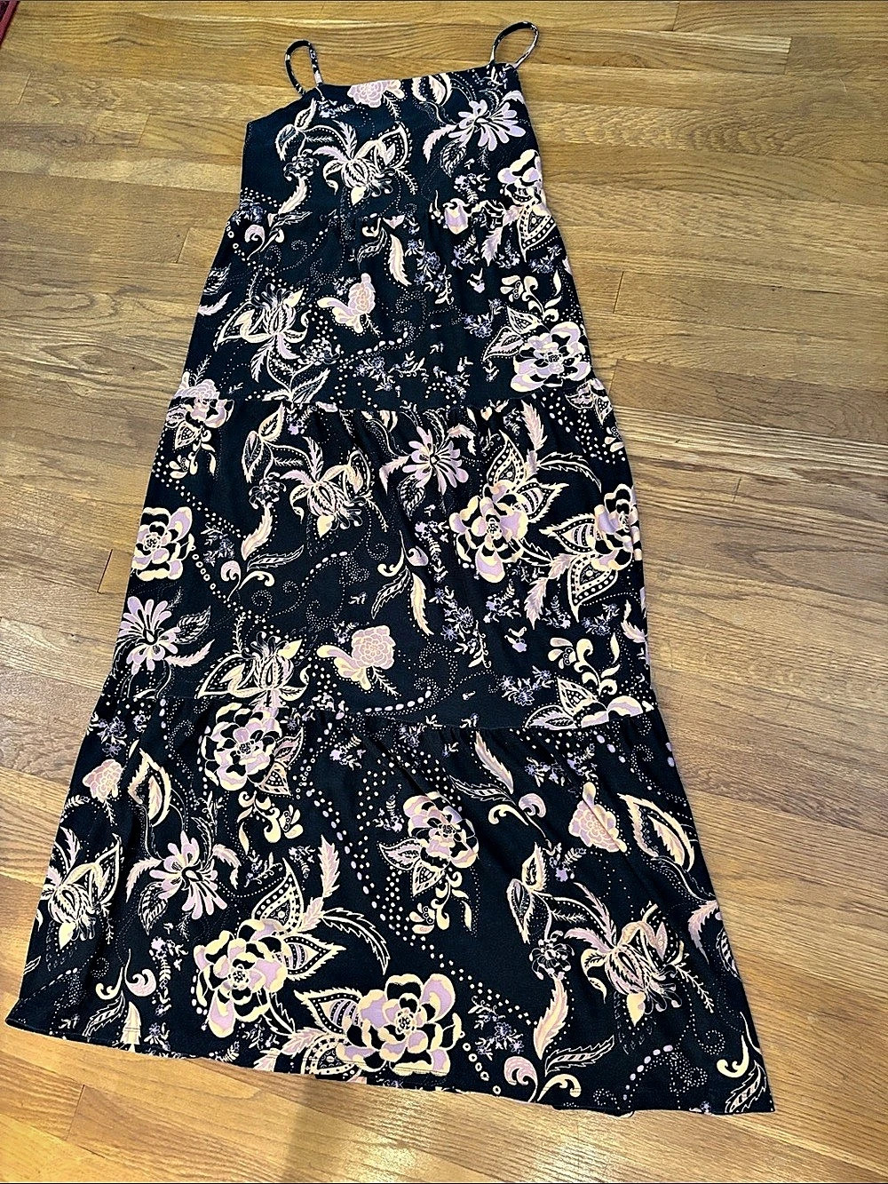 SO Floral Maxi Dress in Black, Orange & Pink Size XL